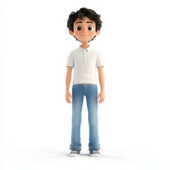 Fototapeta premium the boy wear light blue jeans and white shirt, isolated white background 