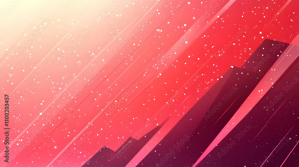 Poster abstract pink and red gradient background with diagonal lines and white dots.