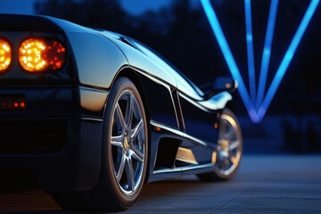 Naklejka premium A black sports car with a bright red tail light