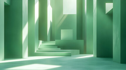 Obraz premium Abstract Green 3D Background with Steps