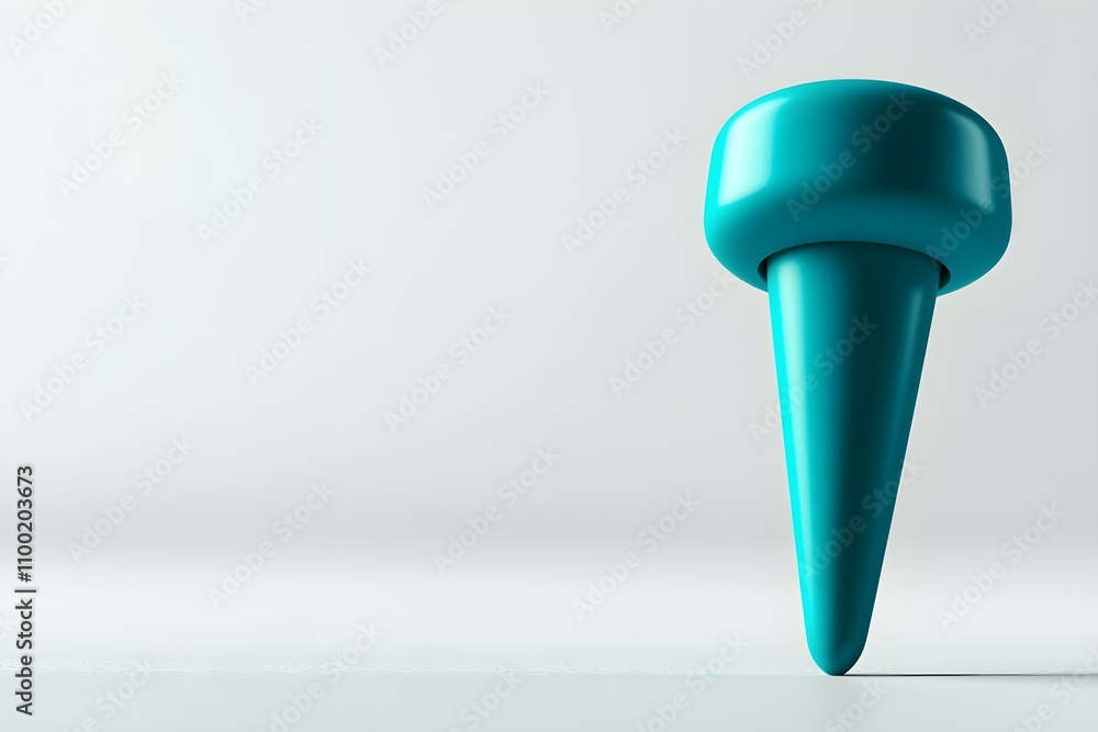 Poster bright turquoise cone-shaped object on minimalistic gray background for modern design and creative c