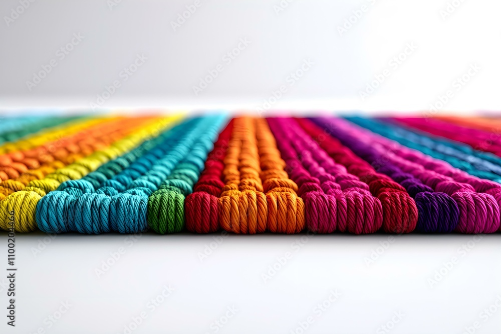 Poster colorful fabric texture showcasing vibrant rainbow patterns and intricate details in fibers on a sof