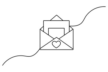 Love letter continuous one line  drawing of valentine's day simple vector icon