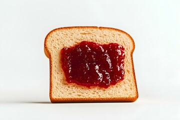 Slice of Bread with Glossy Red Jam Spread on White Background Perfect for Food and Culinary Themes