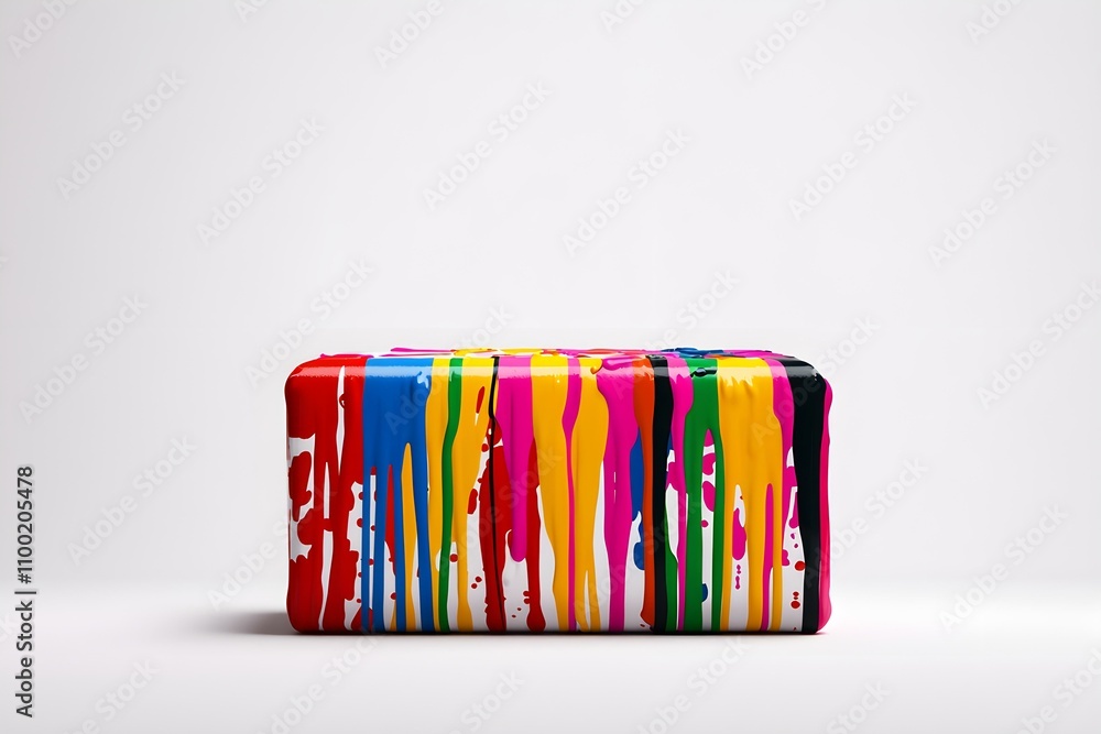 Poster brightly colored abstract art block with dripping paint in various vivid tones on minimalist backgro