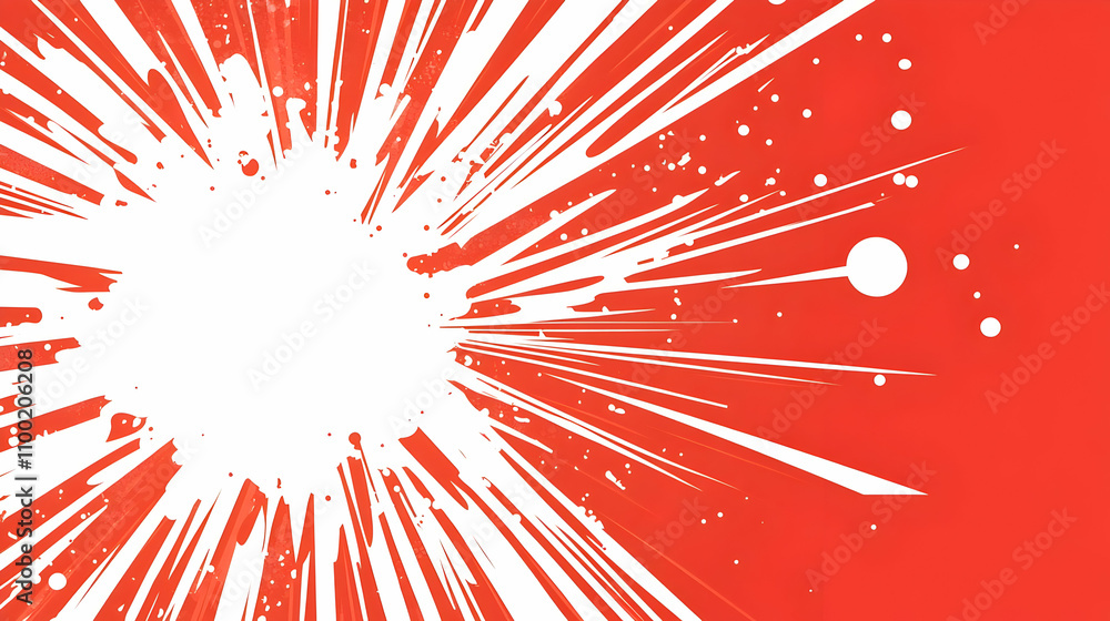 Poster abstract red and white paint splash background with radial lines and splatters.