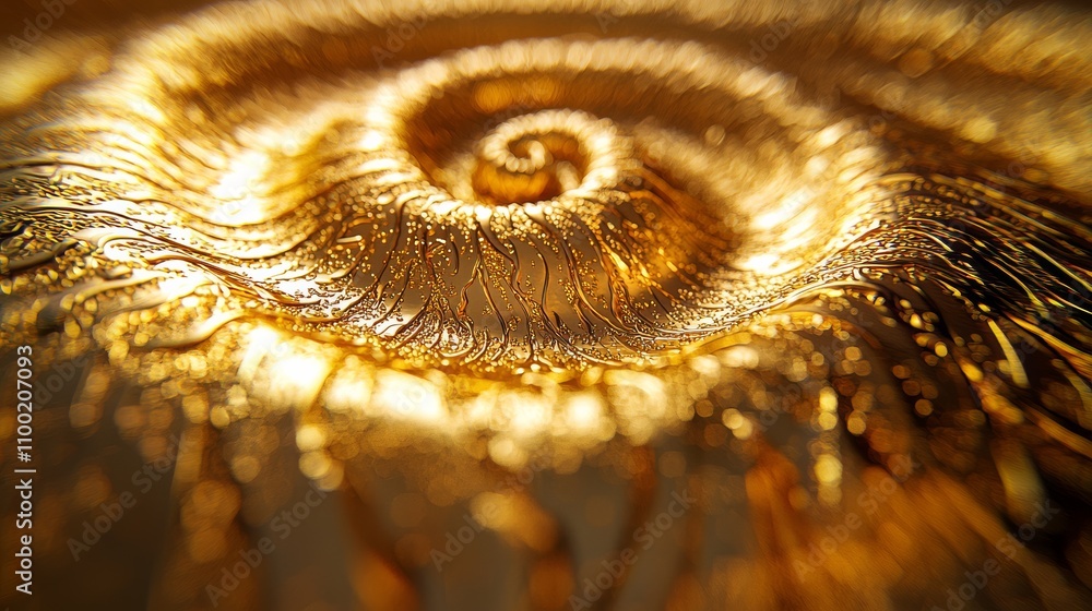 Poster a close-up view of a golden spiral, showcasing intricate patterns and a shimmering texture, evoking 