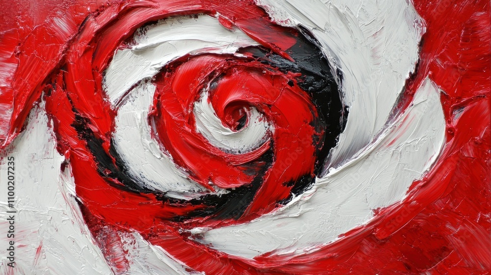 Poster abstract red and white swirl pattern with bold texture and depth