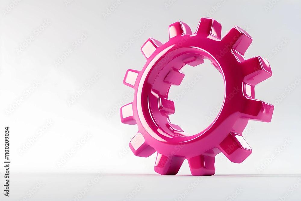 Poster Vibrant Pink Gear Isolated on a Light Background Symbolizing Innovation and Mechanical Engineering in Modern Design and Technology Concepts