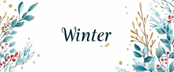 Obraz premium Winter greenery, festive leaves and berries on a light background, conveying a seasonal and cheerful atmosphere suitable for holiday decorations and cards