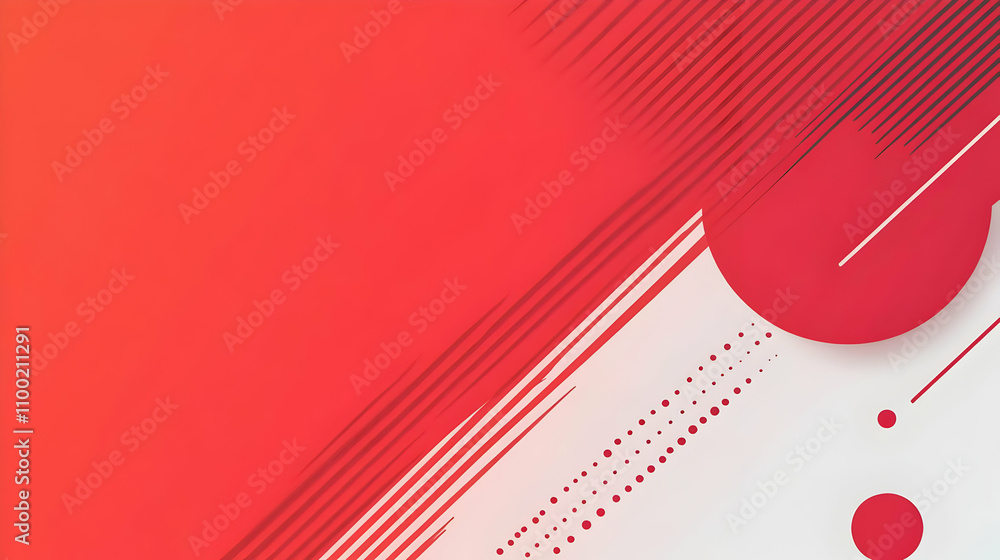 Poster abstract red and white background with geometric shapes and lines.