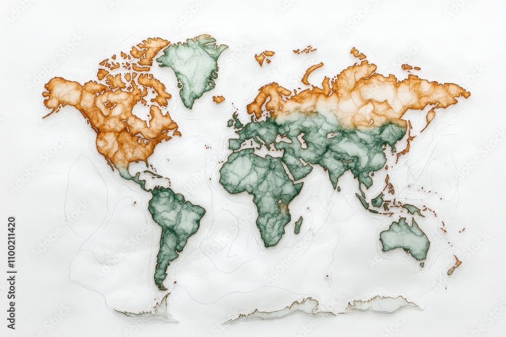 Poster a watercolor painting of the earth, with soft glowing lines showing its axis of rotation in light pa