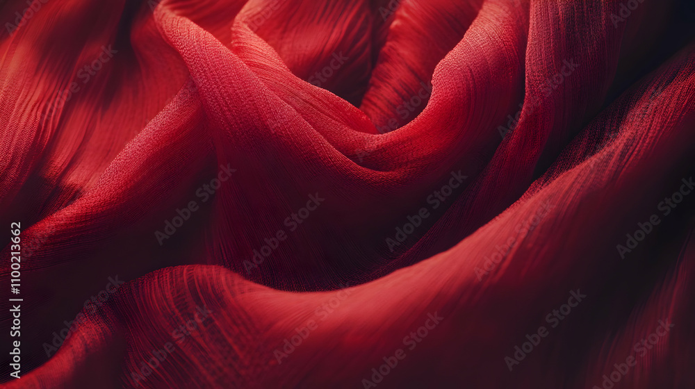 Poster close-up of rich red fabric with a soft, flowing texture. the image showcases the intricate details 
