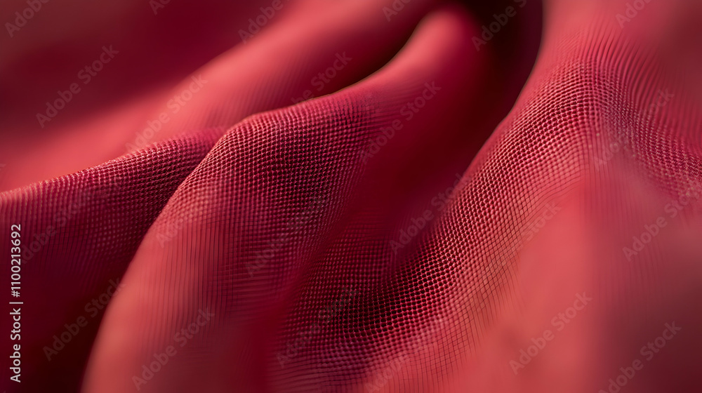 Aufkleber close-up of red fabric texture with soft waves and subtle grid pattern.