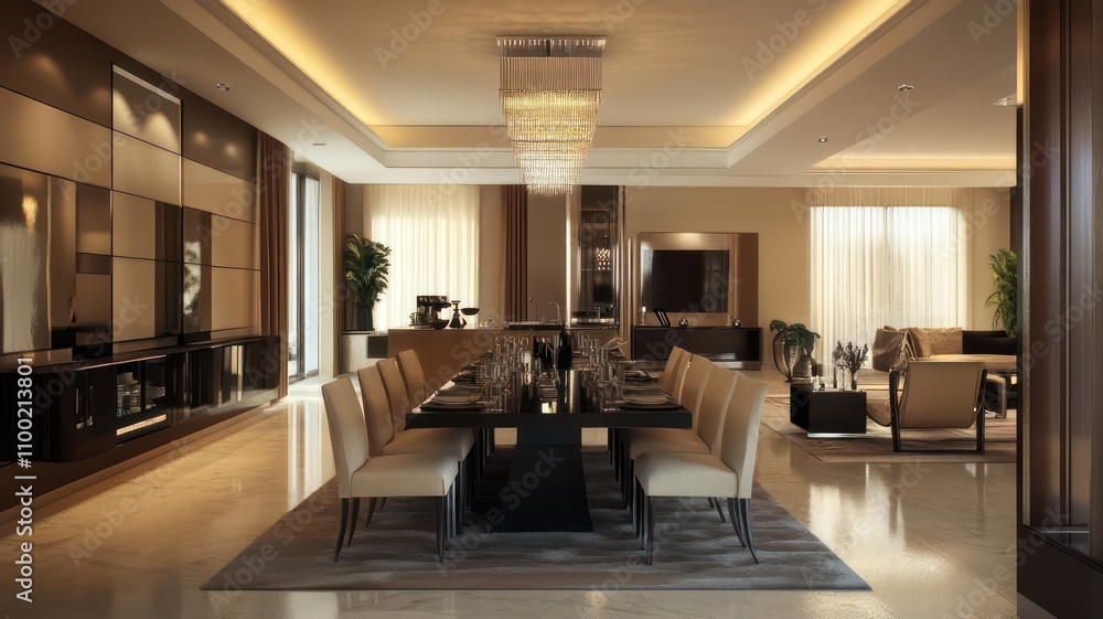 Poster modern home with dining room created with generative ai