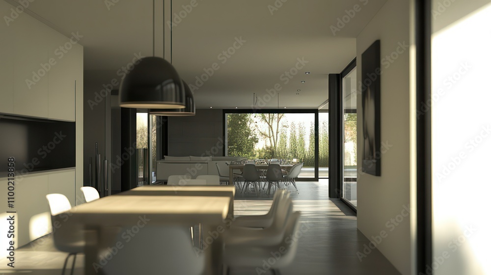 Poster modern home with dining room created with generative ai