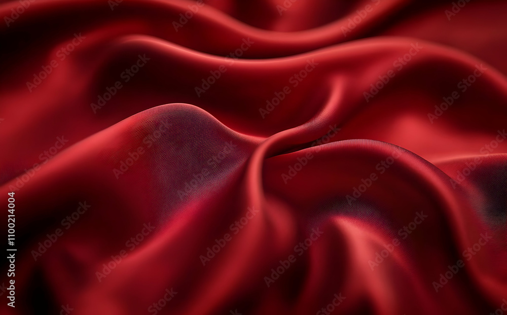 Poster close-up of rich, red fabric with soft folds and deep shadows creating a luxurious texture.