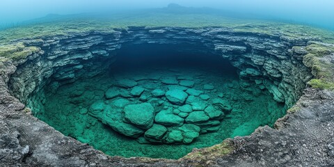 Discover the beauty of a deep underwater cave featuring stunning rock structures
