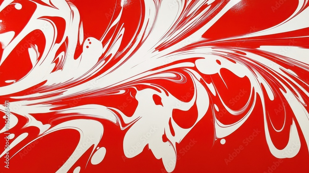 Poster abstract red and white swirl design with fluid patterns and motion