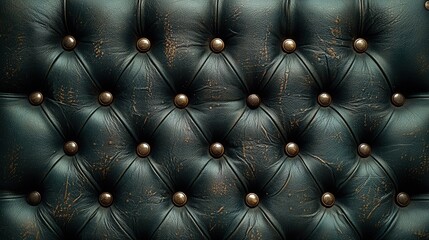 Fototapeta premium Vintage green leather texture with button-tufted pattern for luxurious upholstery ideas