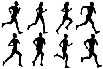 Set of Run, sport athletic logo, group of running people, Running male and female silhouette,