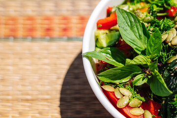 Energy of fresh raw vegetable healthy food, summer sunny mood