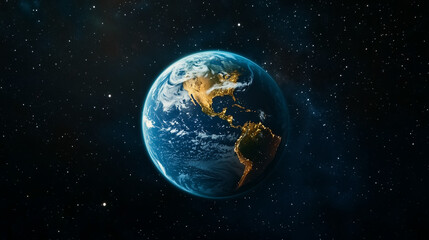 Naklejka premium View of Earth from space with vibrant continents and starry background