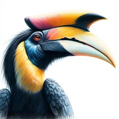 Fototapeta premium 흰 배경, 코뿔새, 파스텔화 (white background, Rhinoceros hornbill, pastel painting)