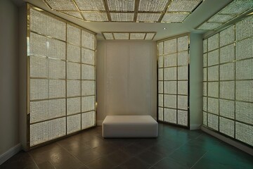 Obraz premium Captivating 3D Luminescent Environment Featuring Stylish Geometric Design and Textures for Showcase