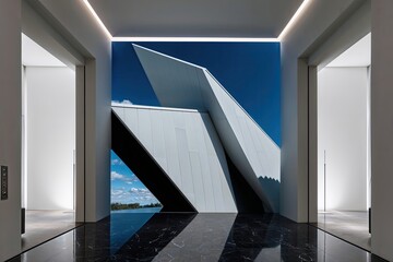 Fototapeta premium Modern Three-Dimensional Backdrop in Eye-Catching Contemporary Architecture with Geometric Elements