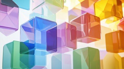 Obraz premium Conceptual depiction of intersectionality with a dynamic, overlapping arrangement of colorful, transparent hexagons in a minimalist space