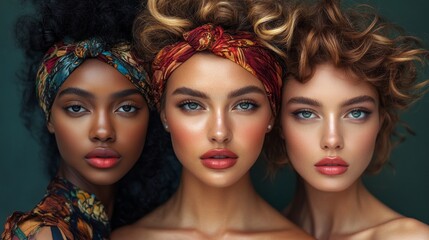 Obraz premium Three women with different hair colors and styles are posing for a photo