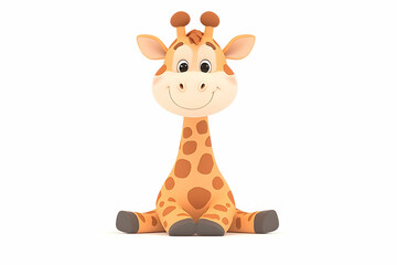 Cute Cartoon Giraffe Character Sitting with a Big Smile and Playful Expression Perfect for Children's Designs, Educational Material, or Fun Illustrations