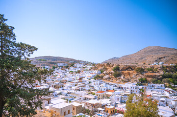 Obraz premium Looking over the town of Lindos on the Island of Rhodes, Greece