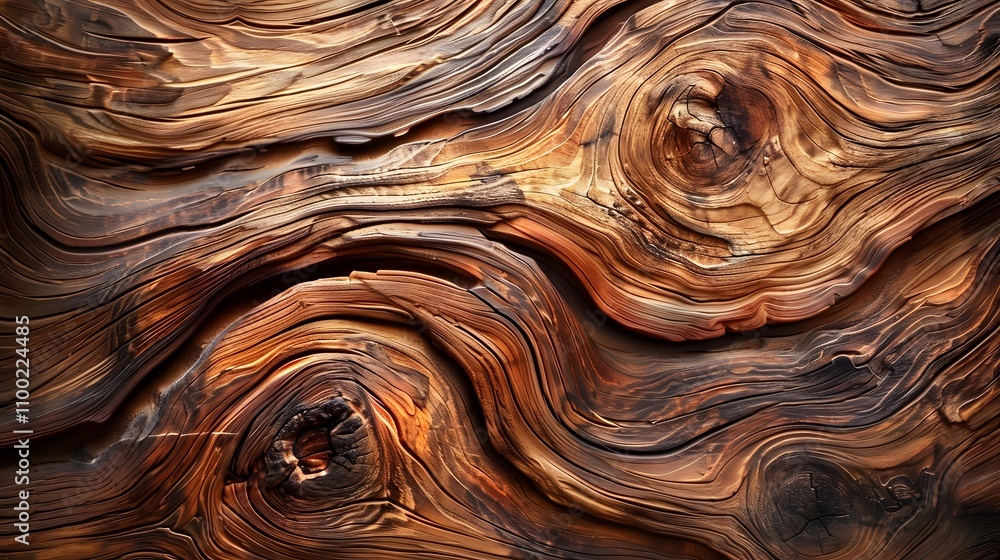 Poster detailed close-up of natural wood texture with rich brown swirls and grain patterns suitable for bac