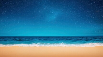 Starry night sky over a calm ocean, gentle waves lapping on the shore, serene and magical