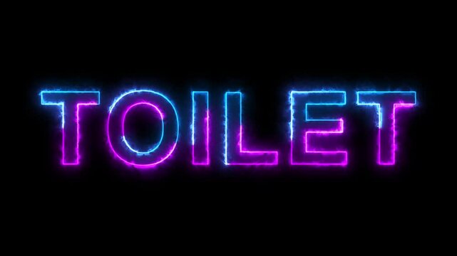 Toilet lettering with arrow sign neon light on the wall for nightclub background. 4K Video.