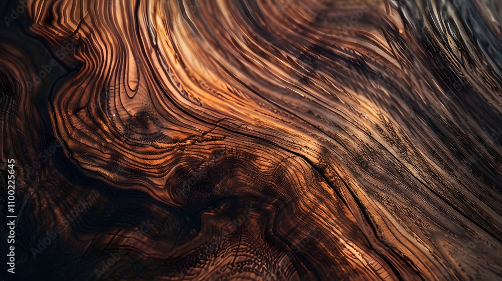 Aufkleber Abstract Close-Up of a Wood Grain Surface with Rich Brown Tones and Intricate Patterns Highlighting Natural Beauty and Texture of Timber