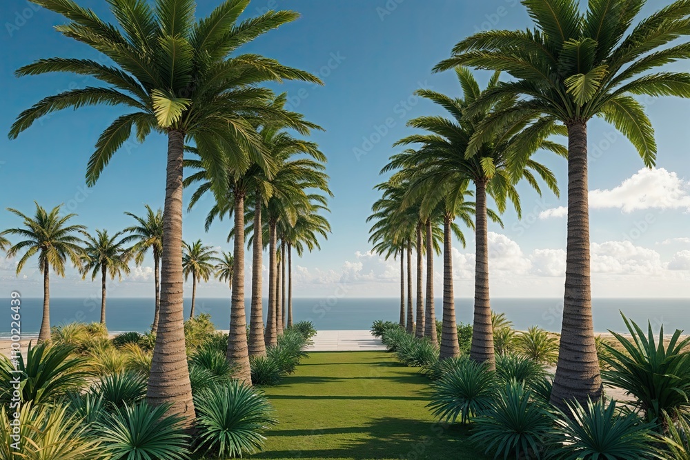 Aufkleber three dimensional palm tree rendering for tropical digital art and architectural design