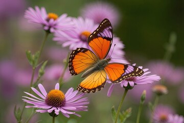 Obraz premium Enchanting Lilac and Ochre Butterfly Dancing in Soft Breeze