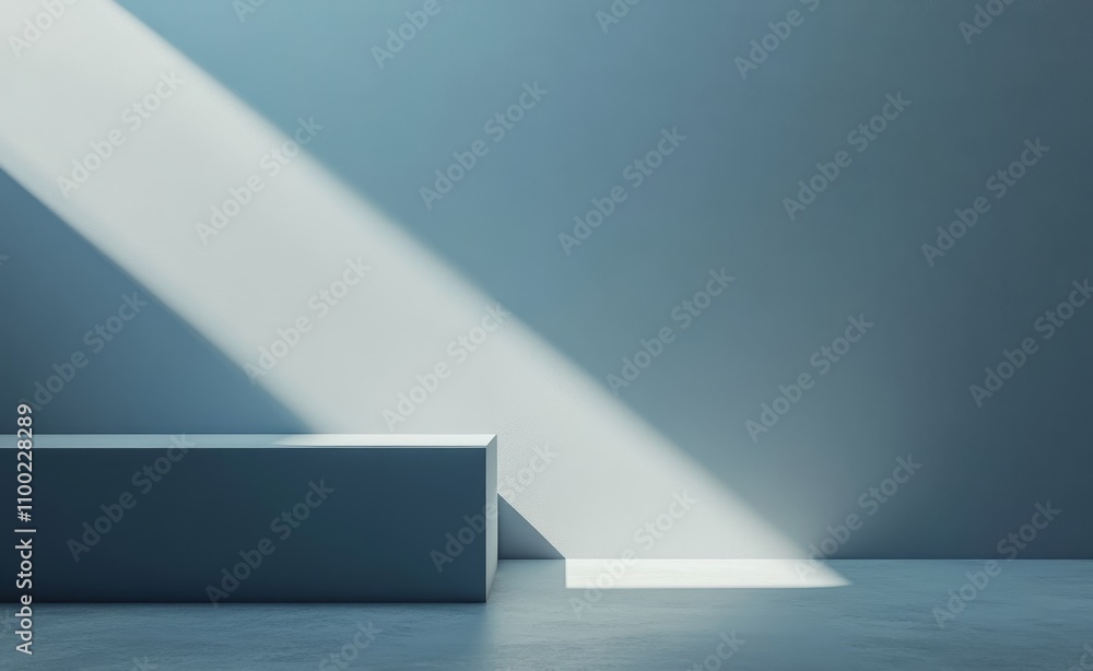 Poster soft light streams into a minimalist room, casting long shadows on the cool gray walls and floor, cr