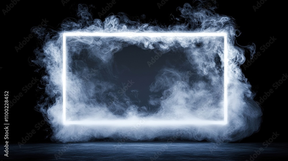 Aufkleber ethereal square frame surrounded by layers of fog and smoke in dark background
