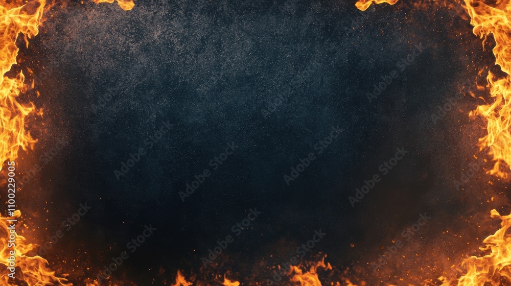 Aufkleber Blazing Flames Frame Surrounding Dark Background in the Shape of a Rectangle
