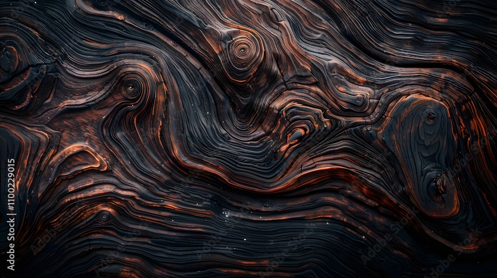 Poster Abstract Texture of Dark Burnt Wood with Swirling Patterns and Unique Grain Shapes Capturing the Natural Beauty of Charred Timber in a Close-Up Perspective
