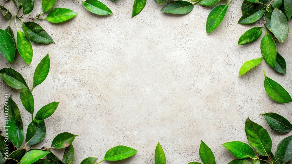 Poster elegant green leaves framing a textured background in hexagonal pattern for eco-friendly designs