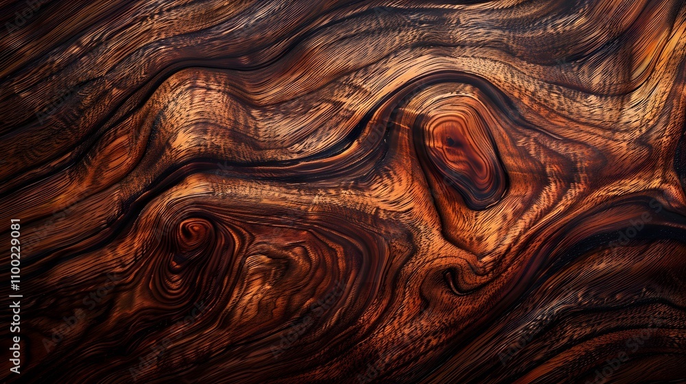 Poster abstract swirls of rich brown and orange wood grain with distinctive patterns, creating a natural an