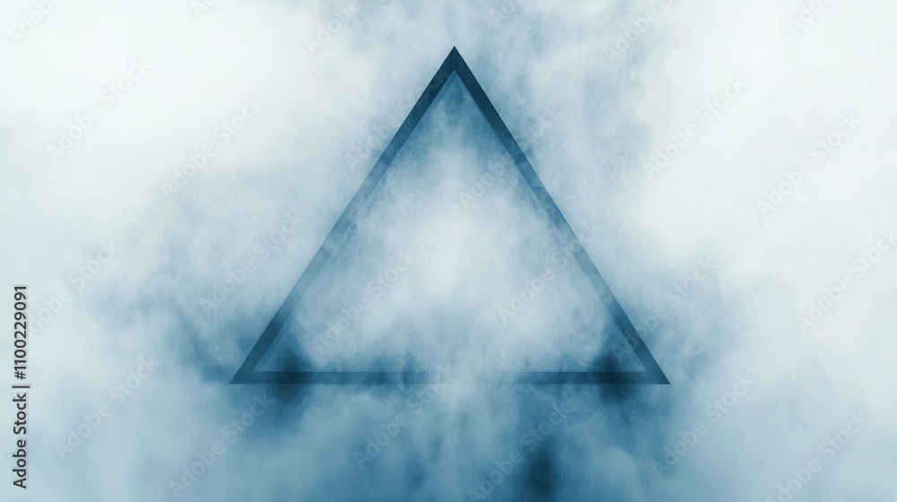 Poster abstract triangular frame surrounded by ethereal cloud layers in soft focus background