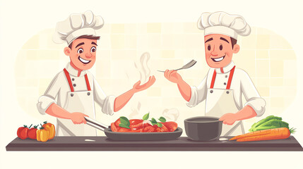 Create a dialogue between two chefs competing on a cooking show, discussing their strategies for preparing the perfect dinner dish