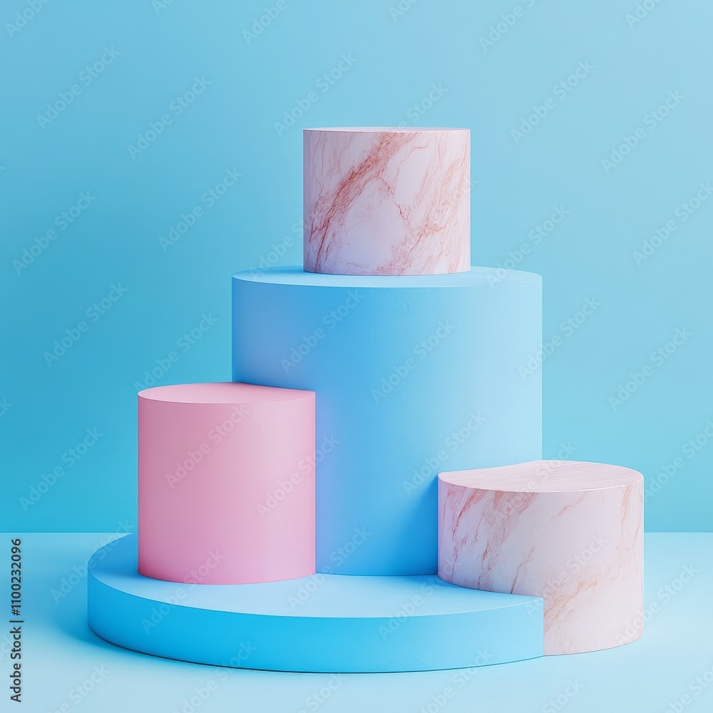 Poster captivating pastel displays of geometric shapes and harmonious colors in a minimalistic composition 