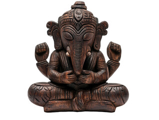 Carved wooden statue of Lord Ganesha. transparent background
